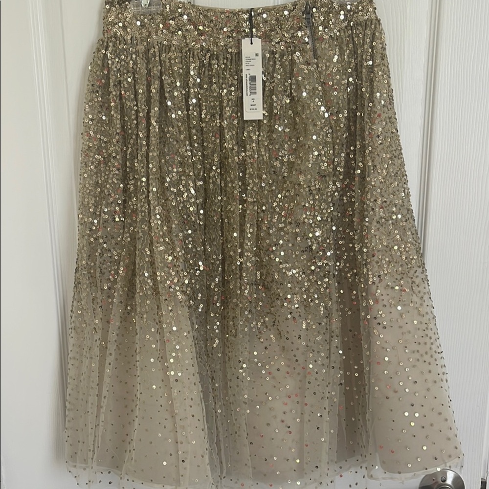 Alice + Olivia Cream Sequin Midi Skirt
